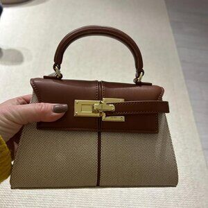 🆕Jw Pei Women Brown Canvas Vegan Leather Elegant Sustainable Top Handle Bag